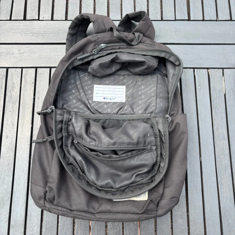 Champion Backpack Unisex OS Black Grey Good Condition Mesh Logo Detail